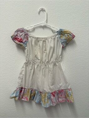 Girls' Off-Shoulder White dress with Colorful Floral Trim